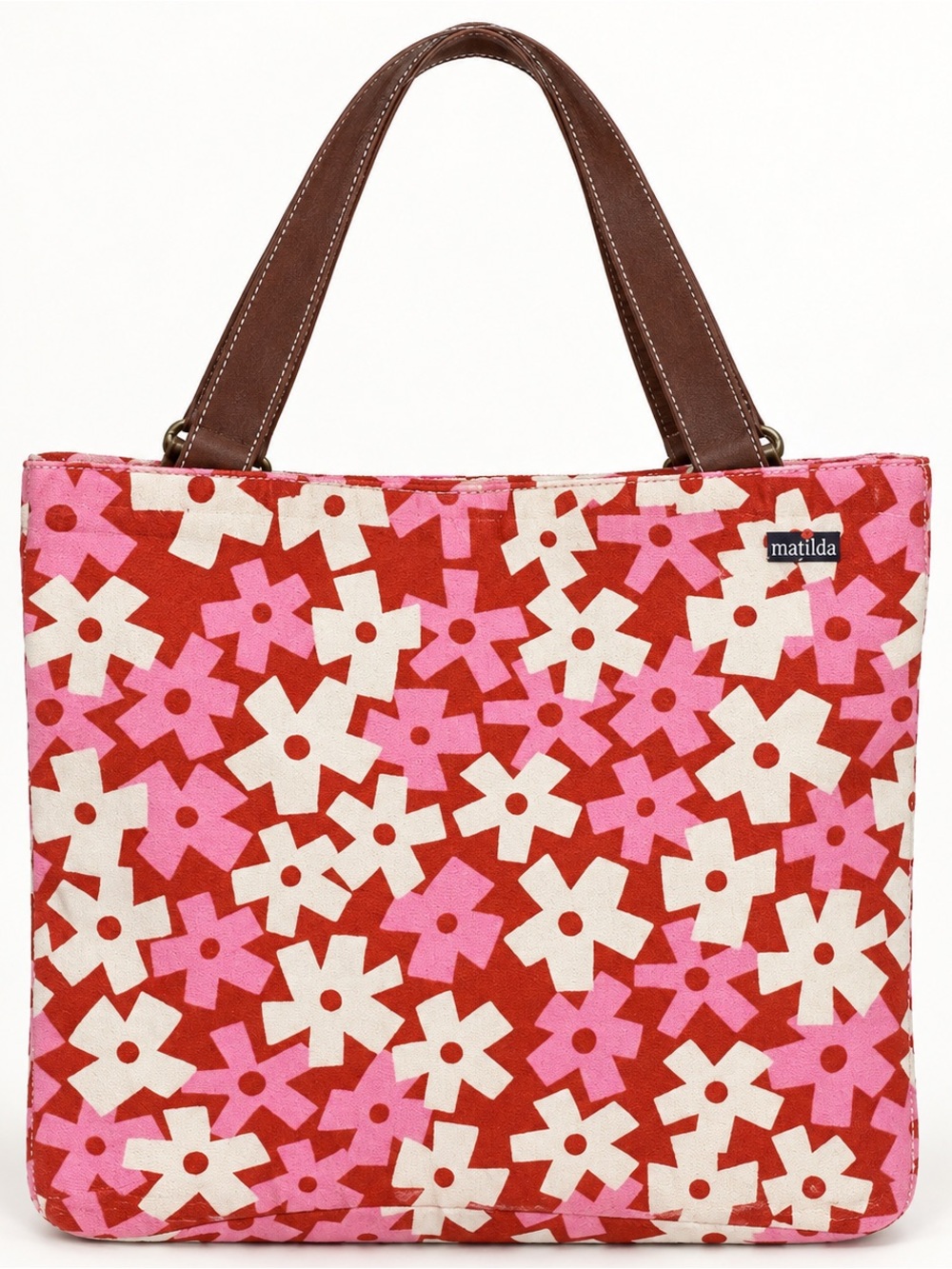 Matilda Jane Red Floral Canvas Shoulder Bag with Pink & Cream Flowers